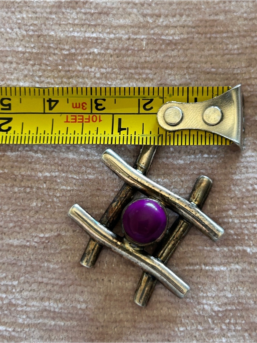Mexico Sterling Silver 925 Vintage Modernist Purple Stone Pendant Geometric - Picture 4 of 5